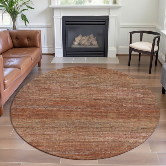 Addison Rugs Mayfield Premium Machine Washable Transitional Stripes Copper Round Rug, 8' x 8'