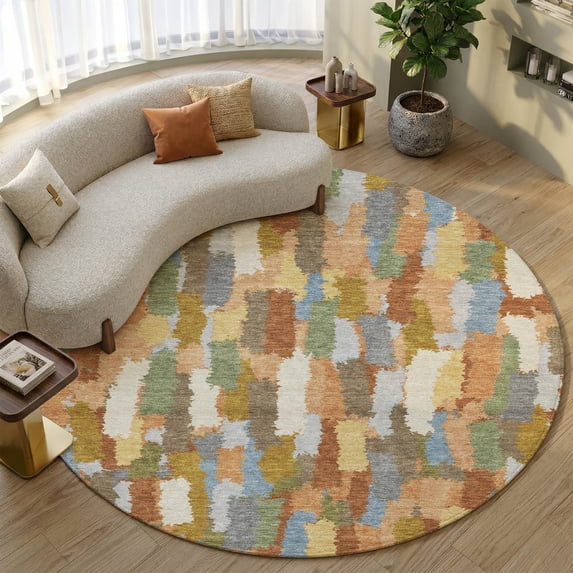 Addison Rugs Mayfield Premium Machine Washable Transitional Stripes Copper Round Rug, 8' x 8'