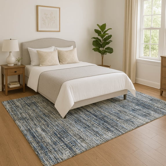 Addison Rugs Mayfield Premium Machine Washable Transitional Stripes Denim Rectangle Rug, 10' x 14'