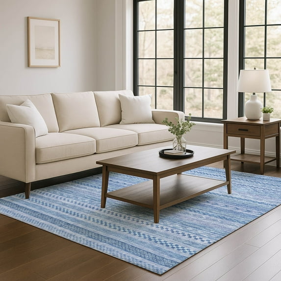 Addison Rugs Mayfield Premium Machine Washable Transitional Stripes Denim Rectangle Rug, 9' X 12' Machine Washable Transitional Stripes Denim Oversized Sherpa Throw Blanket