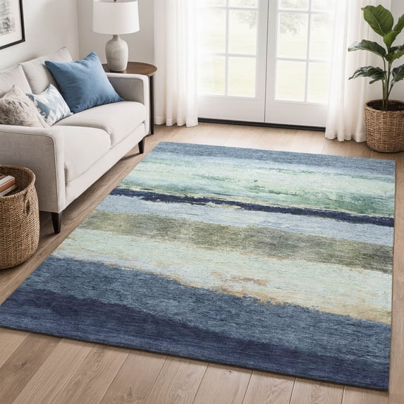 Addison Rugs Mayfield Premium Machine Washable Transitional Stripes Denim Rectangle Rug, 9' x 12'