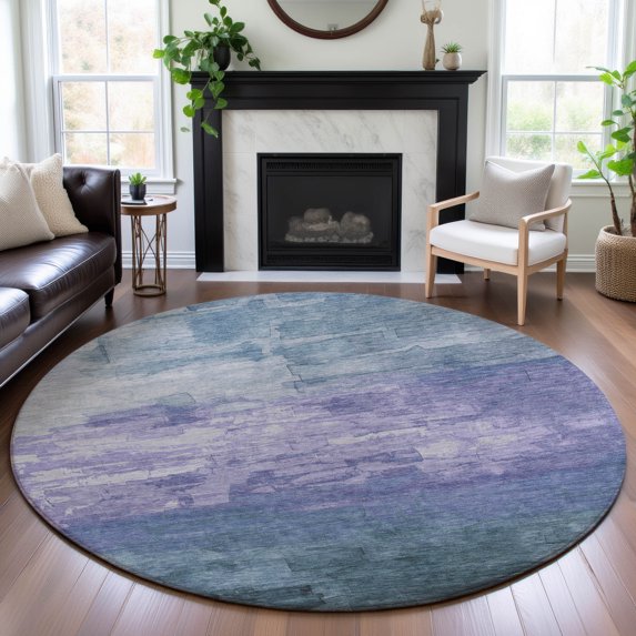 Addison Rugs Mayfield Premium Machine Washable Transitional Stripes Denim Round Rug, 8' x 8'