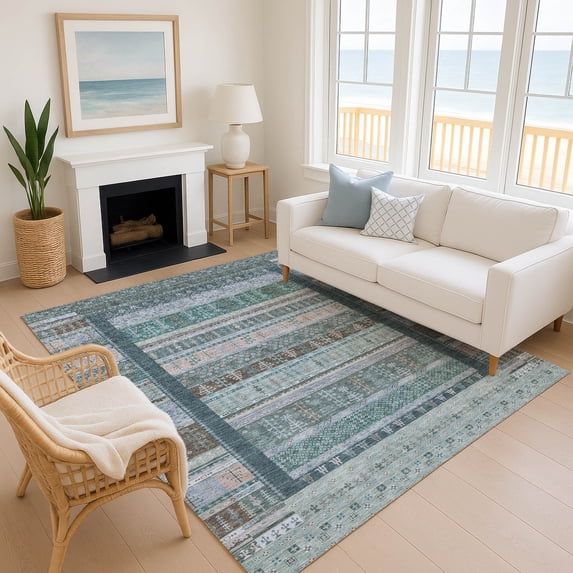Addison Rugs Mayfield Premium Machine Washable Transitional Stripes Emerald Rectangle Rug, 10' x 14'