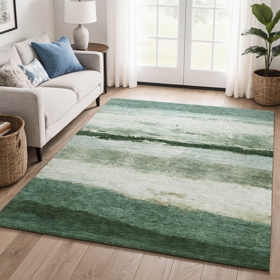 Addison Rugs Mayfield Premium Machine Washable Transitional Stripes Fern Rectangle Rug, 5' x 7'6"