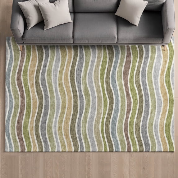 Addison Rugs Mayfield Premium Machine Washable Transitional Stripes Fern Rectangle Rug, 5' x 7'6"