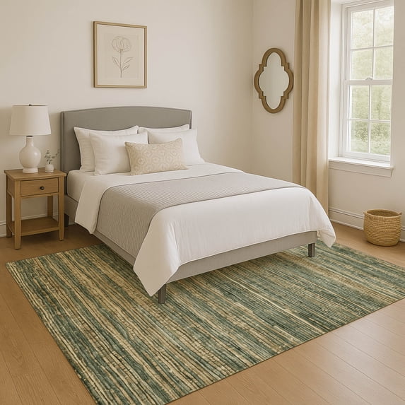 Addison Rugs Mayfield Premium Machine Washable Transitional Stripes Fern Rectangle Rug, 8' x 10'