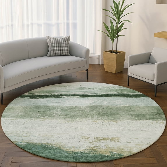Addison Rugs Mayfield Premium Machine Washable Transitional Stripes Fern Round Rug, 8' x 8'