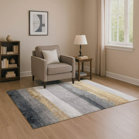 Addison Rugs Mayfield Premium Machine Washable Transitional Stripes Gold Rectangle Rug, 10' x 14'