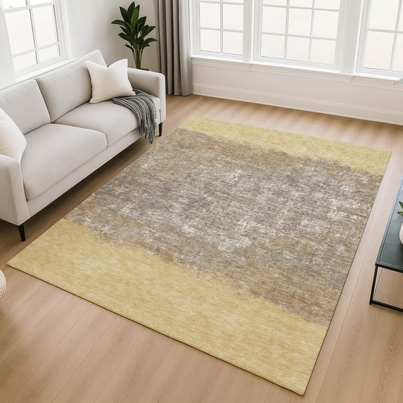 Addison Rugs Mayfield Premium Machine Washable Transitional Stripes Gold Rectangle Rug, 3' x 5'
