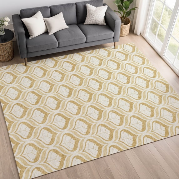 Addison Rugs Mayfield Premium Machine Washable Transitional Stripes Gold Rectangle Rug, 9' x 12'