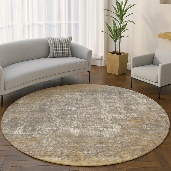 Addison Rugs Mayfield Premium Machine Washable Transitional Stripes Gold Round Rug, 8' x 8'