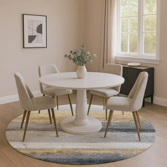 Addison Rugs Mayfield Premium Machine Washable Transitional Stripes Gold Round Rug, 8' x 8'