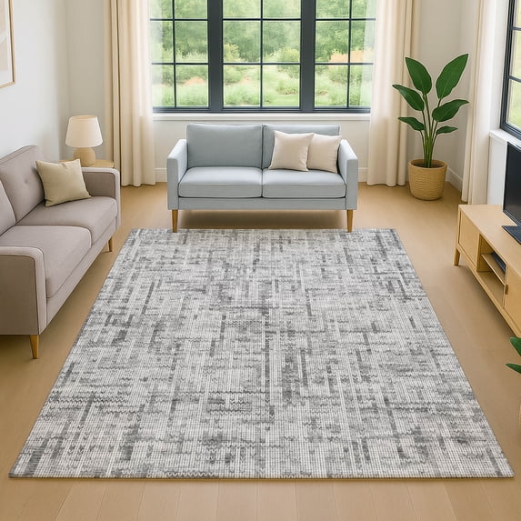 Addison Rugs Mayfield Premium Machine Washable Transitional Stripes Gray Rectangle Rug, 3' x 5'