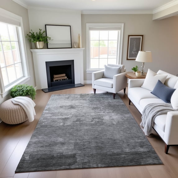 Addison Rugs Mayfield Premium Machine Washable Transitional Stripes Gray Rectangle Rug, 5' x 7'6"