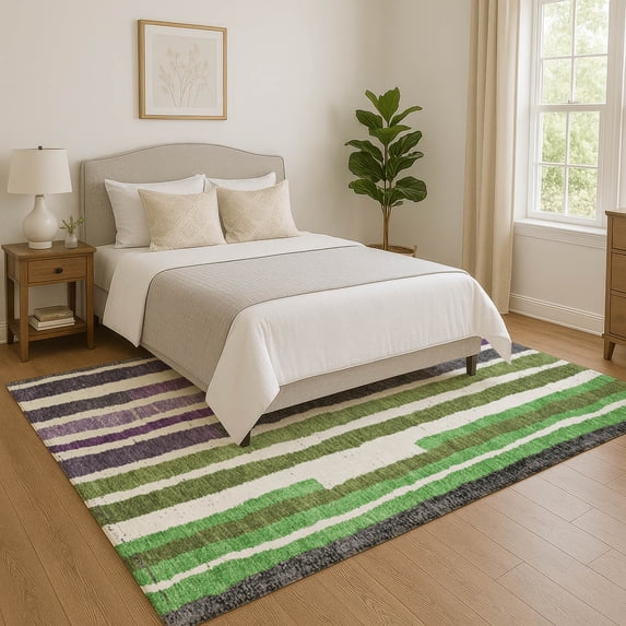 Addison Rugs Mayfield Premium Machine Washable Transitional Stripes Gray Rectangle Rug, 5' x 7'6"