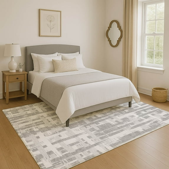 Addison Rugs Mayfield Premium Machine Washable Transitional Stripes Gray Rectangle Rug, 9' x 12'
