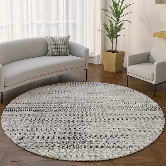Addison Rugs Mayfield Premium Machine Washable Transitional Stripes Gray Round Rug, 8' x 8'