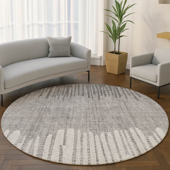 Addison Rugs Mayfield Premium Machine Washable Transitional Stripes Gray Round Rug, 8' x 8'