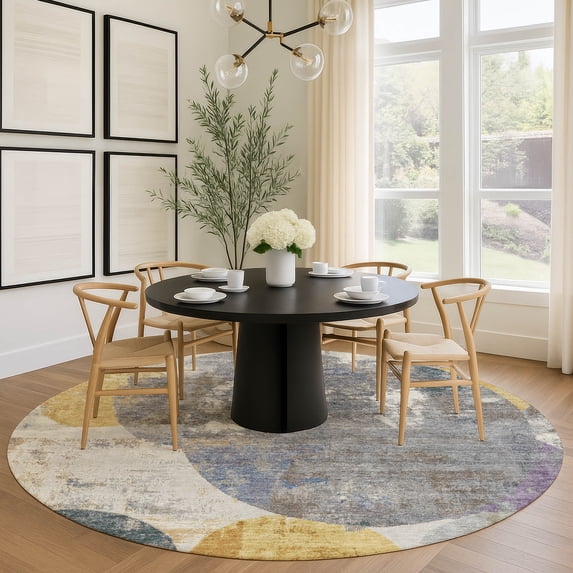 Addison Rugs Mayfield Premium Machine Washable Transitional Stripes Gray Round Rug, 8' x 8'