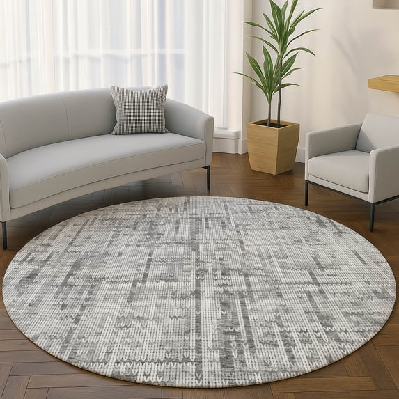 Addison Rugs Mayfield Premium Machine Washable Transitional Stripes Gray Round Rug, 8' x 8'