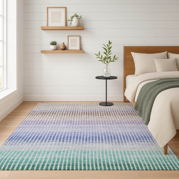 Addison Rugs Mayfield Premium Machine Washable Transitional Stripes Green Rectangle Rug, 10' x 14'