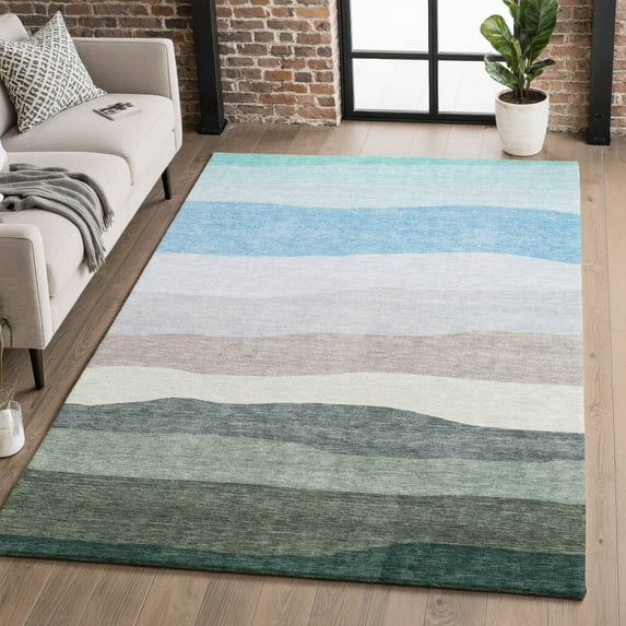 Addison Rugs Mayfield Premium Machine Washable Transitional Stripes Green Rectangle Rug, 3' X 5' Machine Washable Transitional Stripes Green Oversized Sherpa Throw Blanket