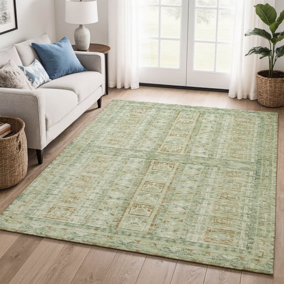 Addison Rugs Mayfield Premium Machine Washable Transitional Stripes Green Rectangle Rug, 3' x 5'