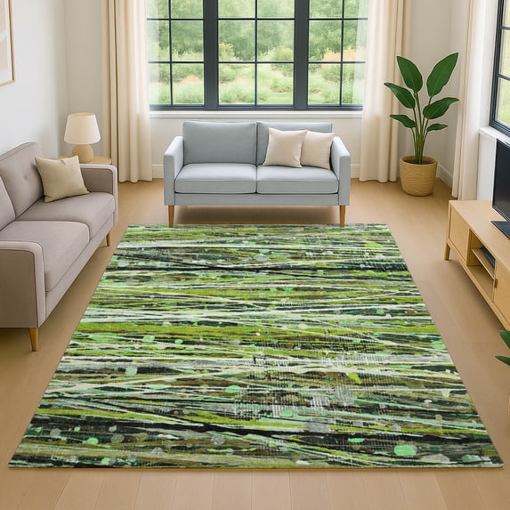 Addison Rugs Mayfield Premium Machine Washable Transitional Stripes Green Rectangle Rug, 3' x 5'