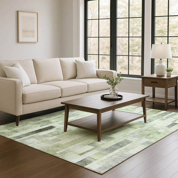 Addison Rugs Mayfield Premium Machine Washable Transitional Stripes Green Rectangle Rug, 5' X 7'6" Machine Washable Transitional Stripes Green Oversized Sherpa Throw Blanket