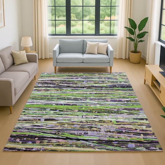 Addison Rugs Mayfield Premium Machine Washable Transitional Stripes Green Rectangle Rug, 5' x 7'6"