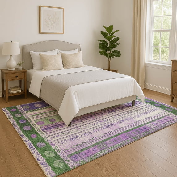 Addison Rugs Mayfield Premium Machine Washable Transitional Stripes Green Rectangle Rug, 5' x 7'6"