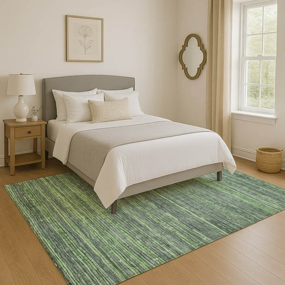 Addison Rugs Mayfield Premium Machine Washable Transitional Stripes Green Rectangle Rug, 9' x 12'