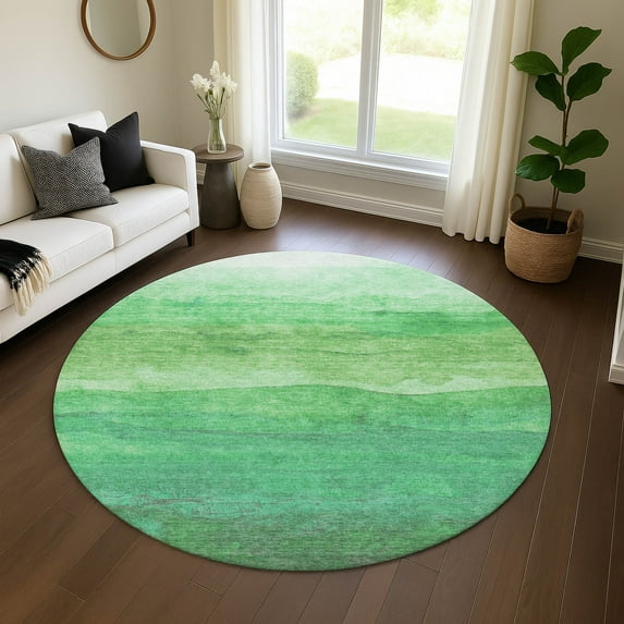Addison Rugs Mayfield Premium Machine Washable Transitional Stripes Green Round Rug, 8' X 8' Machine Washable Transitional Stripes Green Oversized Sherpa Throw Blanket