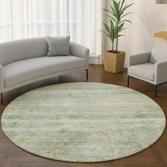 Addison Rugs Mayfield Premium Machine Washable Transitional Stripes Green Round Rug, 8' x 8'