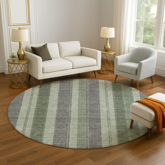 Addison Rugs Mayfield Premium Machine Washable Transitional Stripes Green Round Rug, 8' x 8'