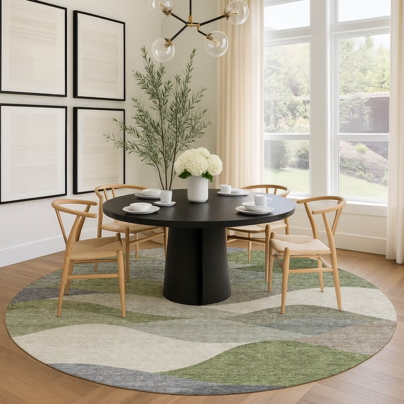 Addison Rugs Mayfield Premium Machine Washable Transitional Stripes Green Round Rug, 8' x 8'