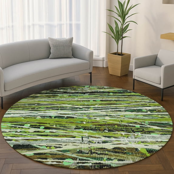 Addison Rugs Mayfield Premium Machine Washable Transitional Stripes Green Round Rug, 8' x 8'