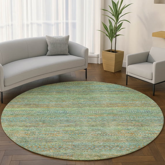 Addison Rugs Mayfield Premium Machine Washable Transitional Stripes Green Round Rug, 8' x 8'