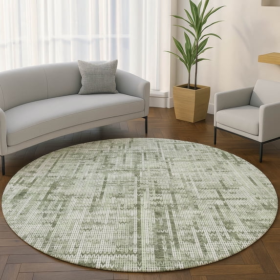 Addison Rugs Mayfield Premium Machine Washable Transitional Stripes Green Round Rug, 8' x 8'