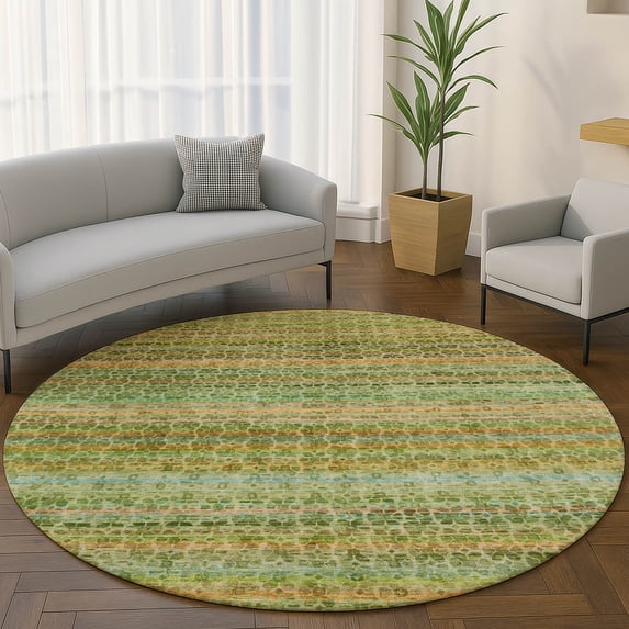 Addison Rugs Mayfield Premium Machine Washable Transitional Stripes Green Round Rug, 8' x 8'