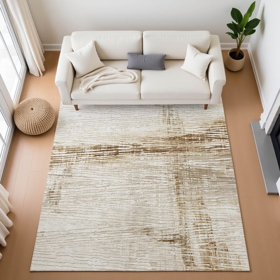 Addison Rugs Mayfield Premium Machine Washable Transitional Stripes Ivory Rectangle Rug, 5' x 7'6"