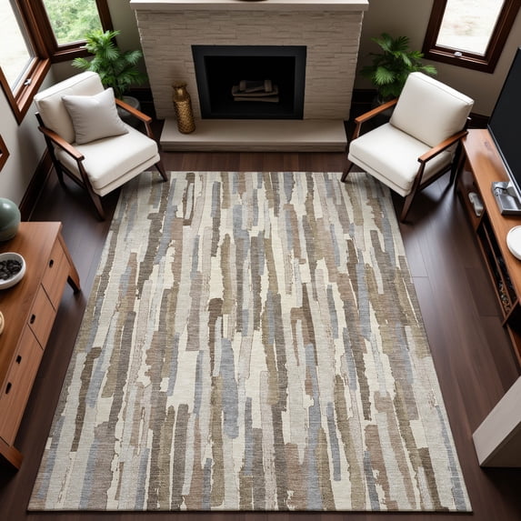Addison Rugs Mayfield Premium Machine Washable Transitional Stripes Ivory Rectangle Rug, 5' x 7'6"