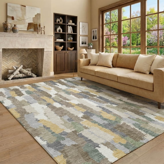 Addison Rugs Mayfield Premium Machine Washable Transitional Stripes Ivory Rectangle Rug, 8' x 10'