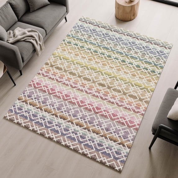 Addison Rugs Mayfield Premium Machine Washable Transitional Stripes Ivory Rectangle Rug, 8' x 10'