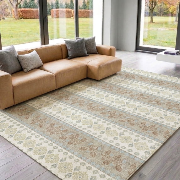 Addison Rugs Mayfield Premium Machine Washable Transitional Stripes Ivory Rectangle Rug, 9' x 12'