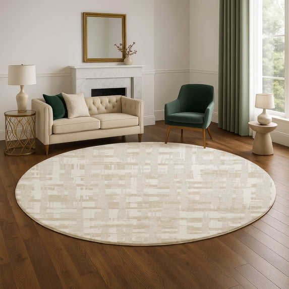 Addison Rugs Mayfield Premium Machine Washable Transitional Stripes Ivory Round Rug, 8' x 8'