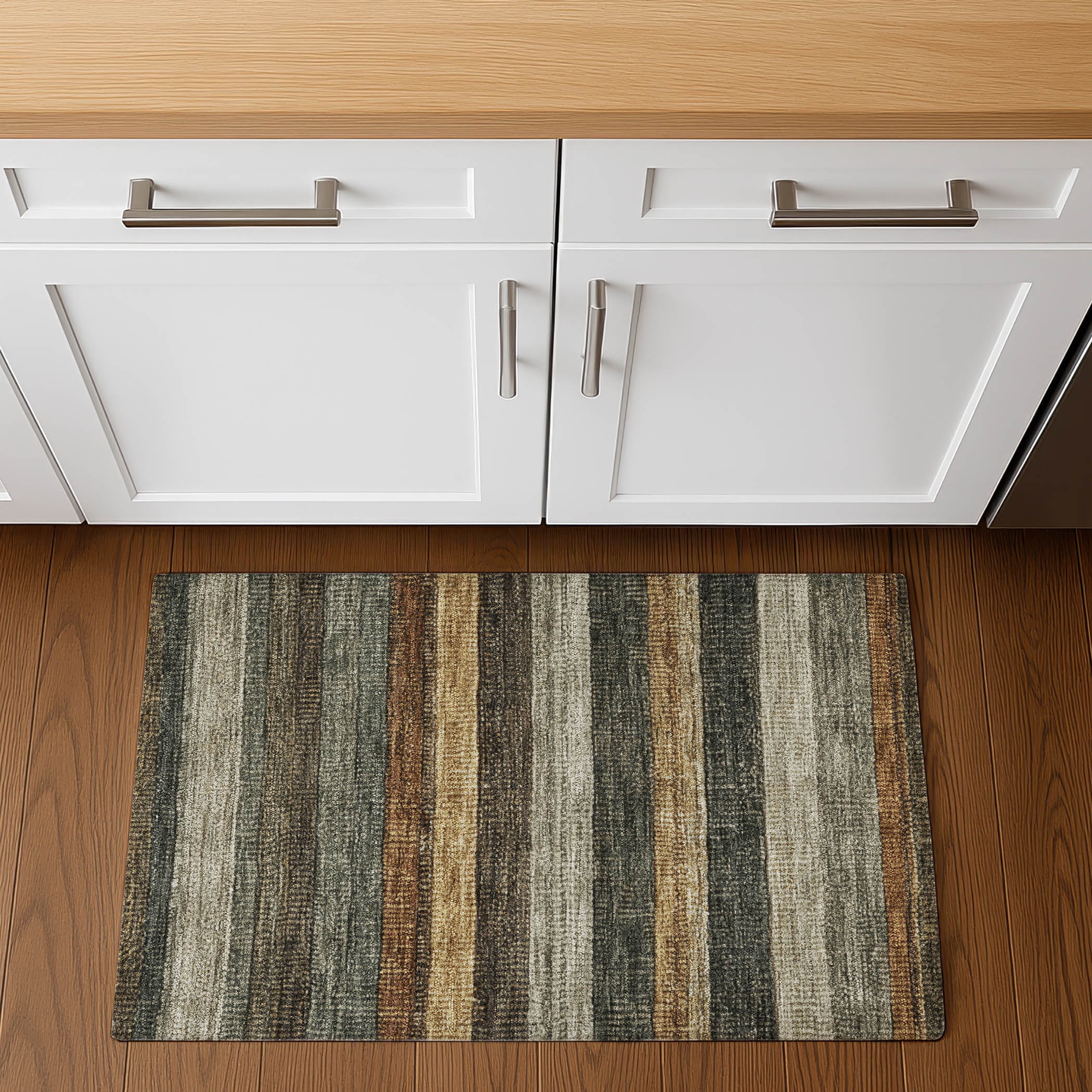 Addison Rugs Mayfield Premium Machine Washable Transitional Stripes Khaki Rectangle Rug, 1'8" x 2'6"
