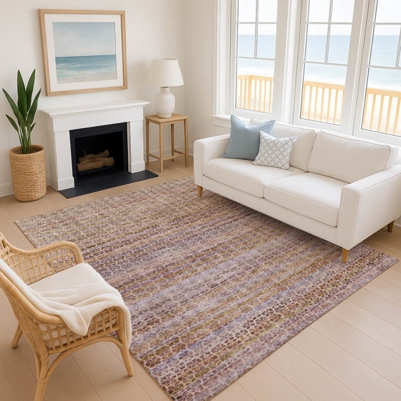 Addison Rugs Mayfield Premium Machine Washable Transitional Stripes Khaki Rectangle Rug, 3' x 5'
