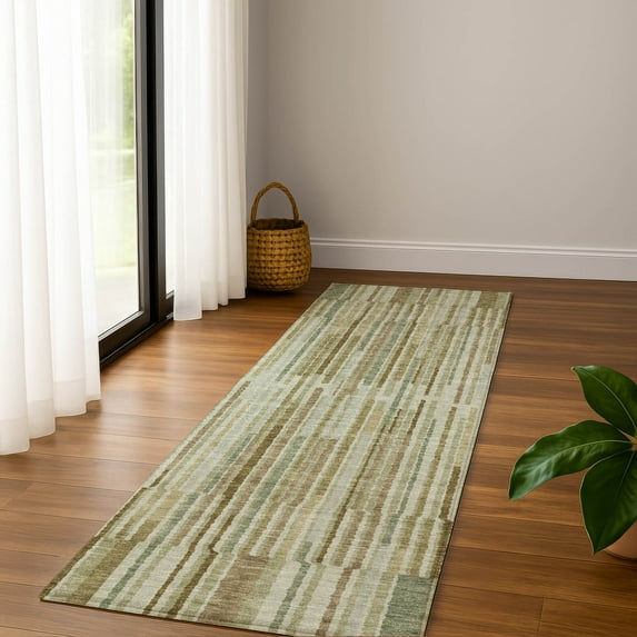 Addison Rugs Mayfield Premium Machine Washable Transitional Stripes Khaki Runner Rug, 2'3" X 7'6" Machine Washable Transitional Stripes Khaki Oversized Sherpa Throw Blanket