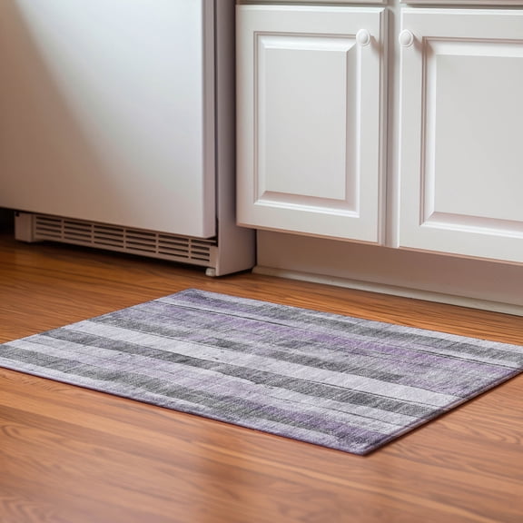 Addison Rugs Mayfield Premium Machine Washable Transitional Stripes Lavender Rectangle Rug, 1'8" x 2'6"